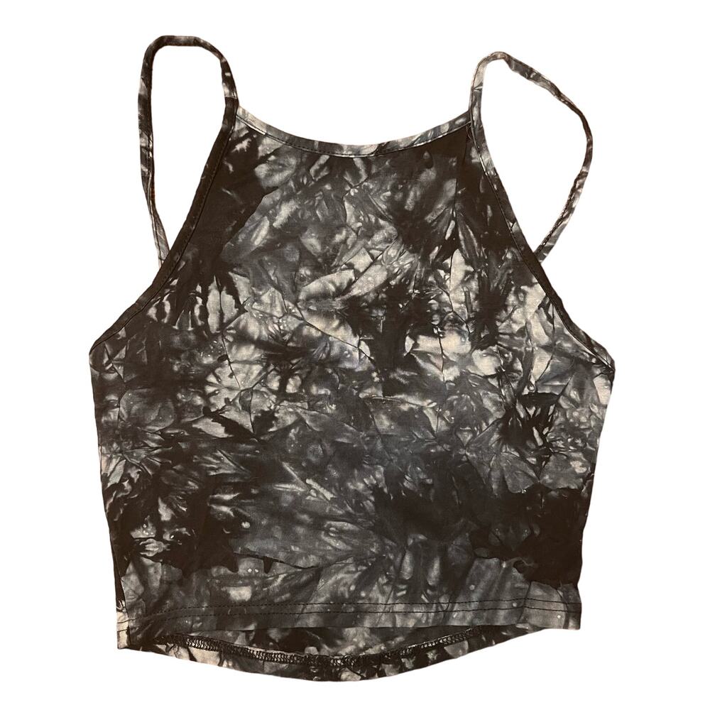 SHEIN Funky Trendy Music Festival Tie Dye Blue Black Halter Crop Top Size Small